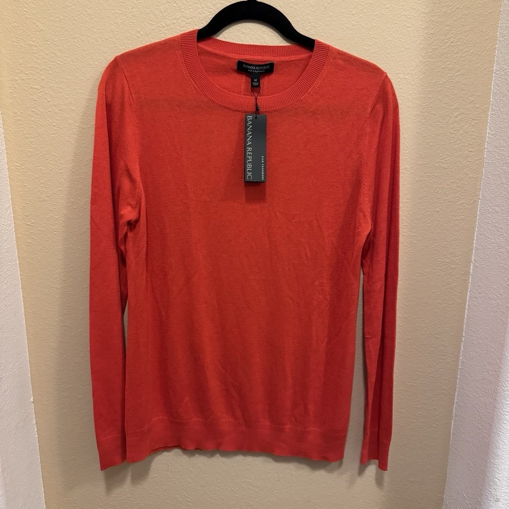 Banana Republic Lightweight Silk Cashmere Crewneck Sweater, Orange, Medium, NWT
